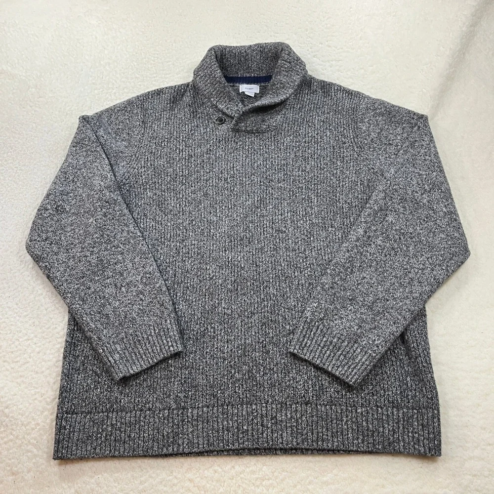 Old Navy Sweater Mens XXL Gray Shawl Neck Pullover Marled Knit Ribbed